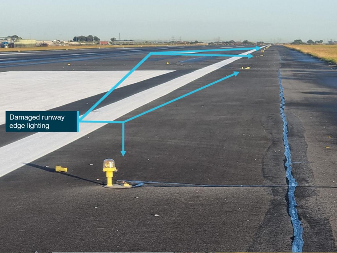 Damaged runway lights