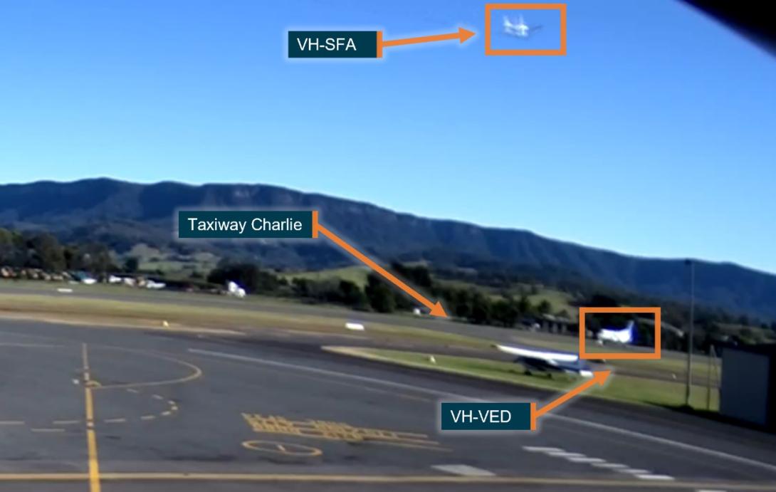 Still from Shellharbour Airport CCTV footage, annotated by the ATSB