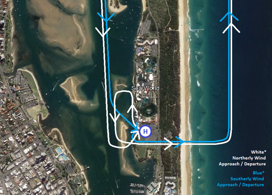 Operator’s declared Sea World heliport approach and depart paths