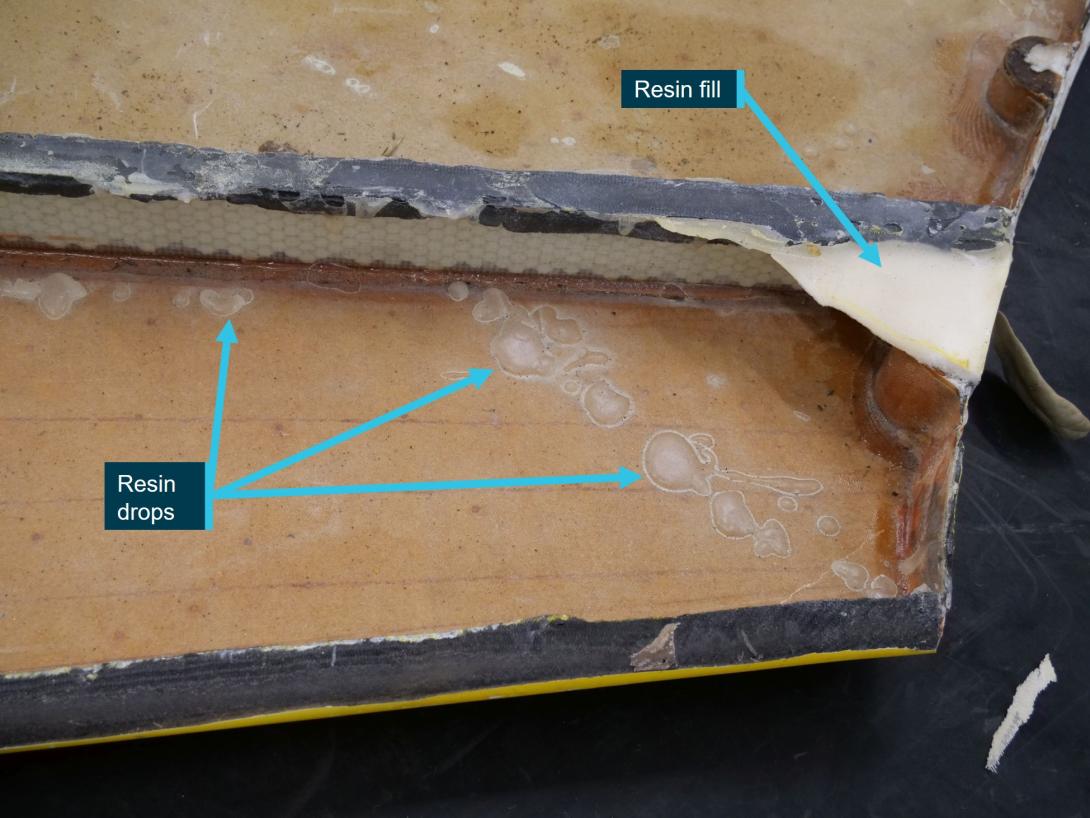 Figure 9: Evidence of prior repair with large volume of disbonded resin.