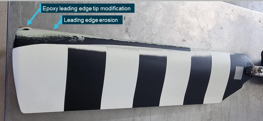 Figure 3: Tail rotor blade leading edge erosion and blade modification