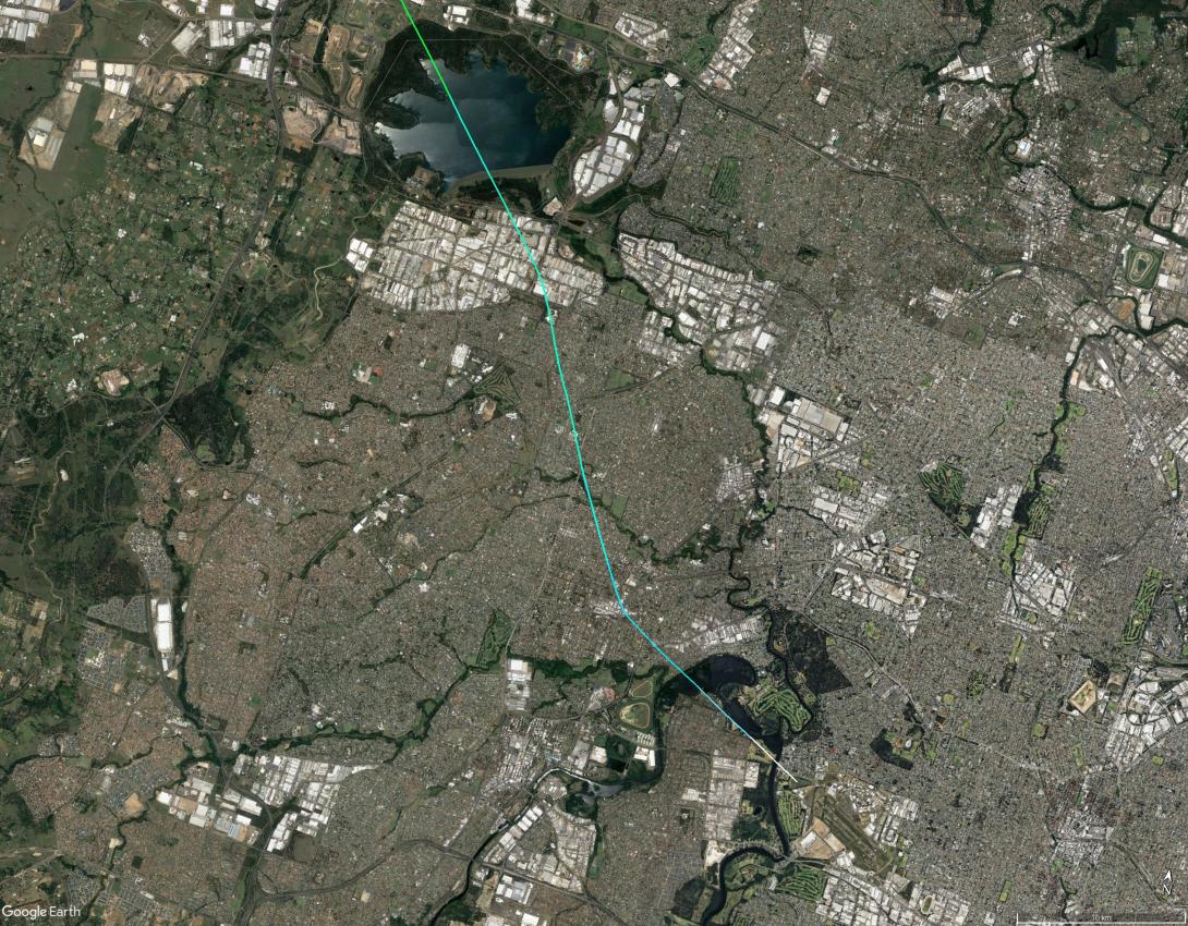 Figure 2: Track from Prospect reservoir to Bankstown Airport