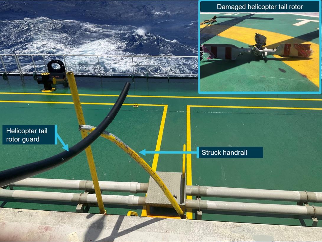 Figure 4: Struck handrail and damaged tail rotor