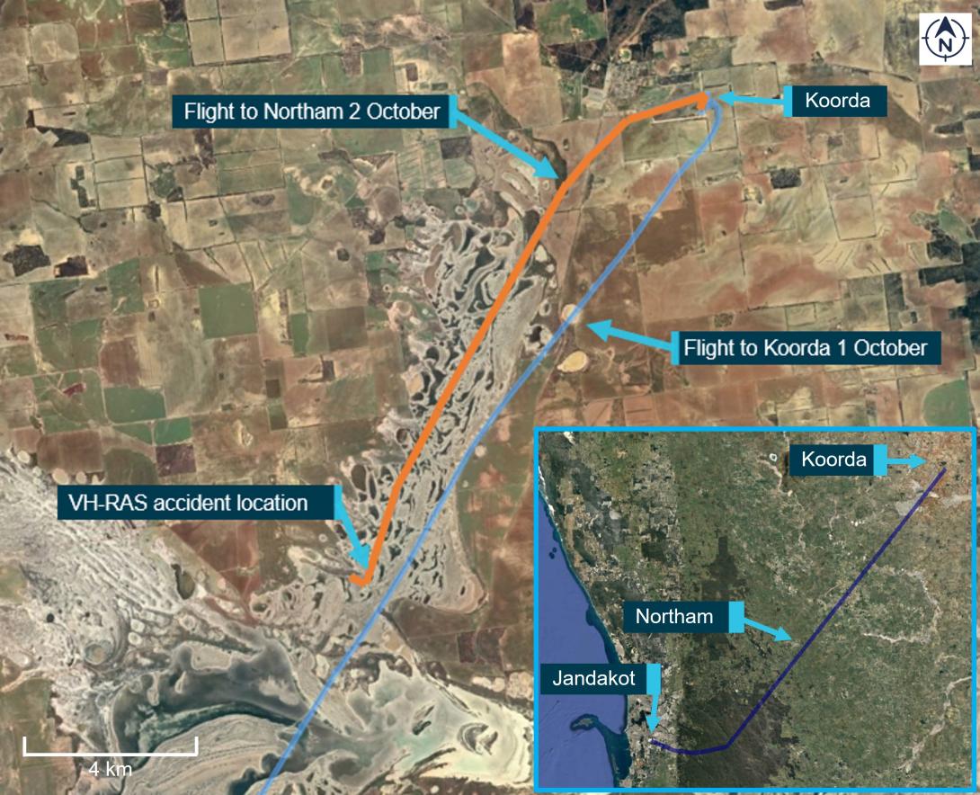 Figure 1: Flight from Jandakot to Koorda and from Koorda on the morning of the accident