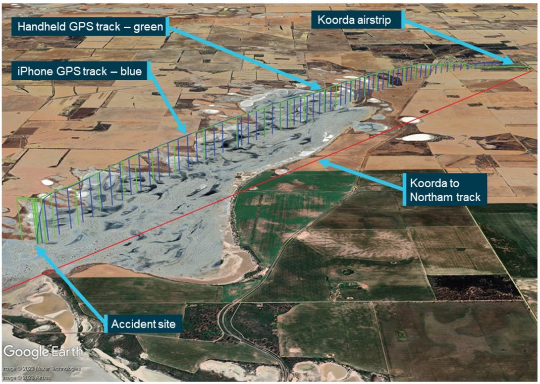 Figure 5: Correlated track data for VH-RAS from Koorda to the accident site