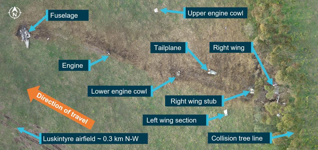 Figure 4: VH-UDQ wreckage trail and location of major items