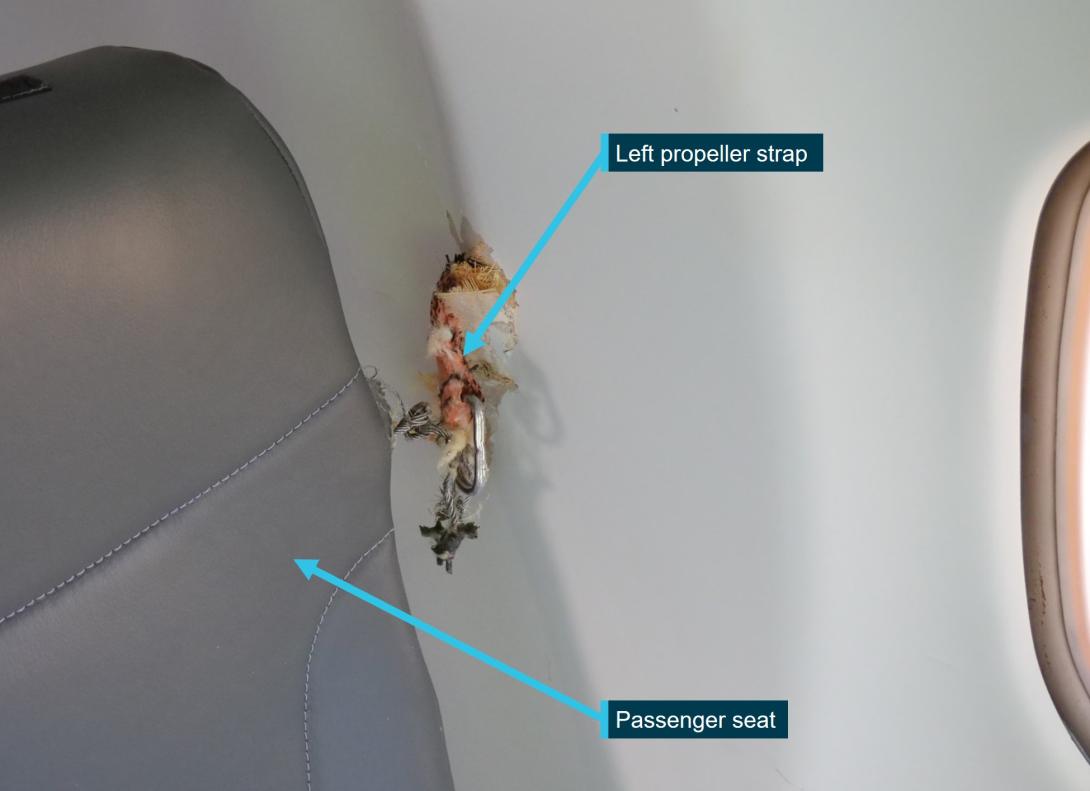 Figure 1: Part of the left propeller strap that entered the fuselage adjacent to seat 2A