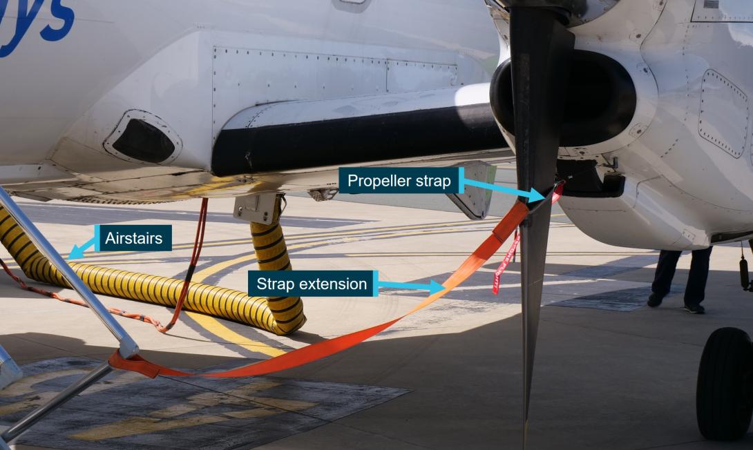 Figure 5: Exemplar strap extension fitted between airstairs and propeller strap