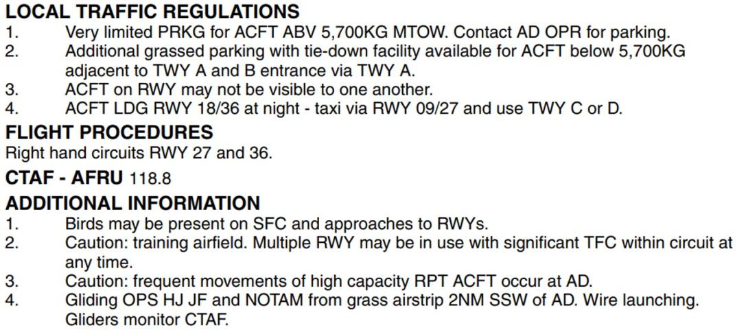 Figure 2: Mildura Airport ERSA details