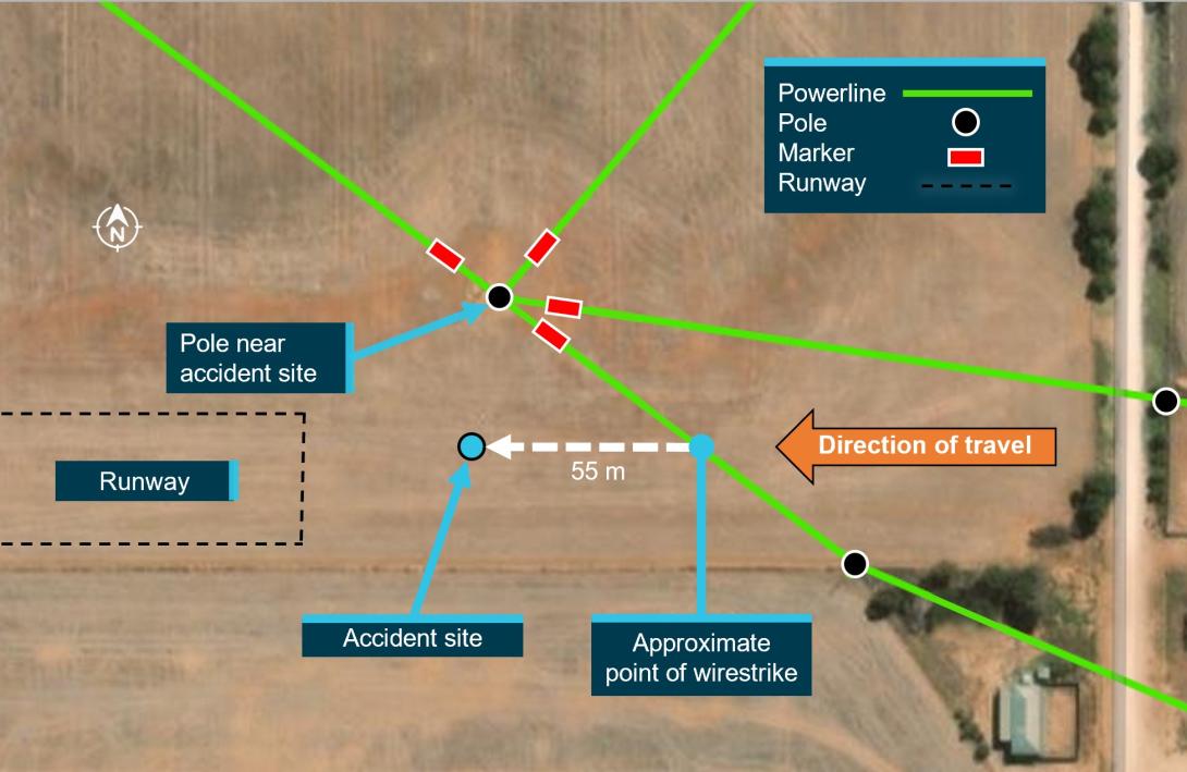 Figure 3: Accident site and location of powerlines