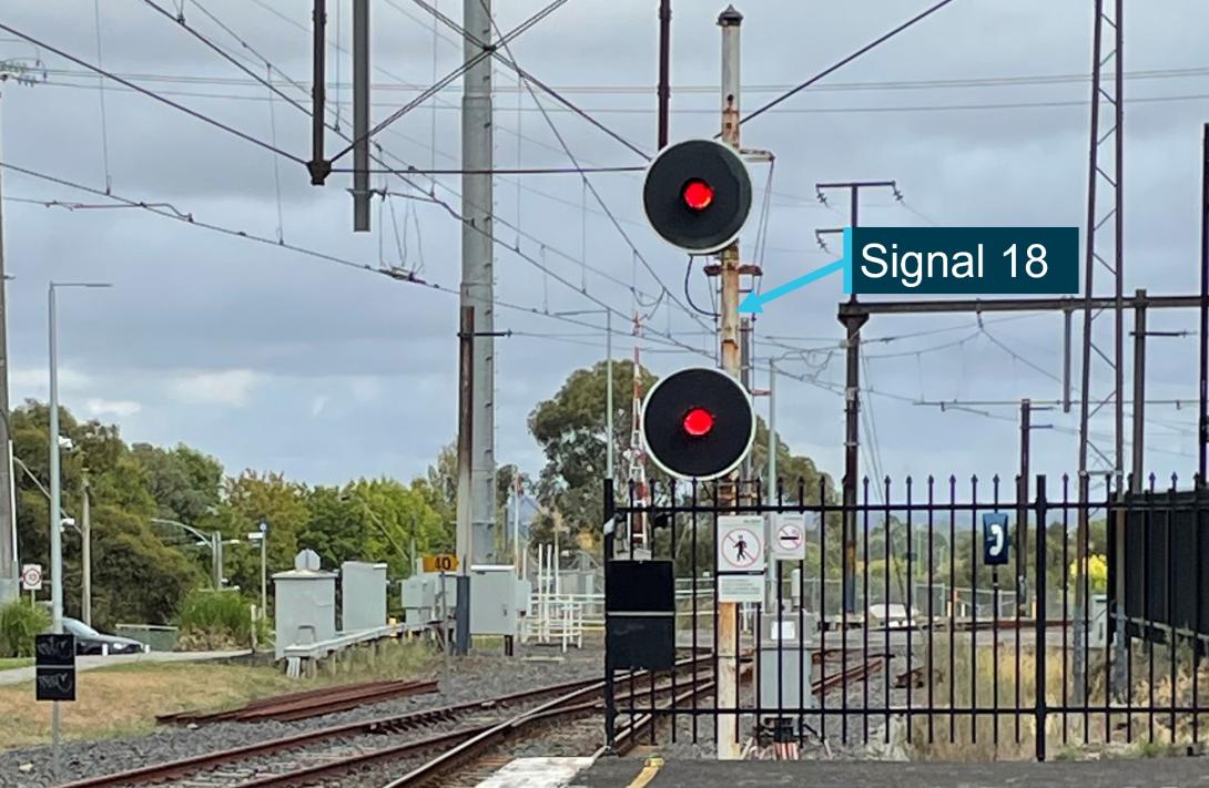 Figure 5: Departure home signal 18 at Upper Ferntree Gully station at stop