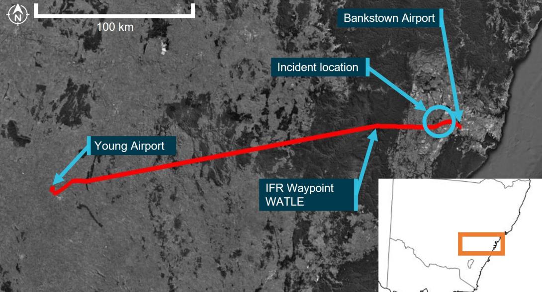 Figure 1: Flight path of VH-IEQ and incident location