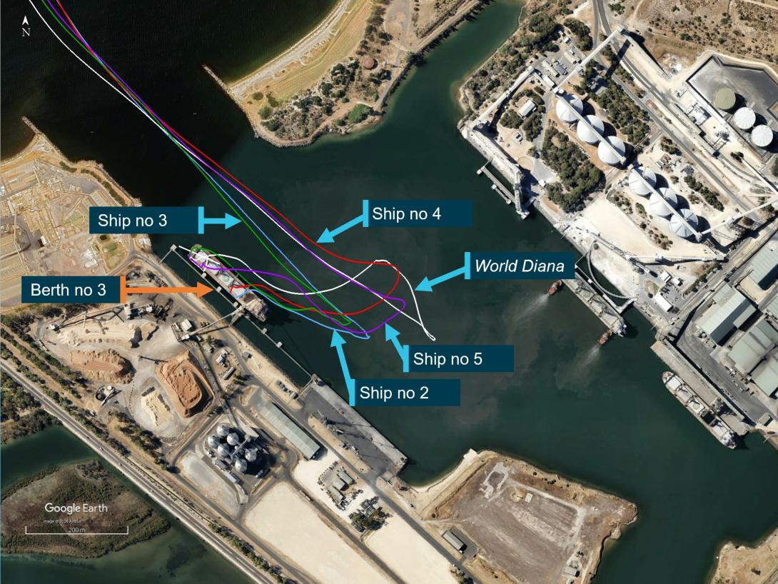 Figure 7: Ship departure tracks from berth no 3