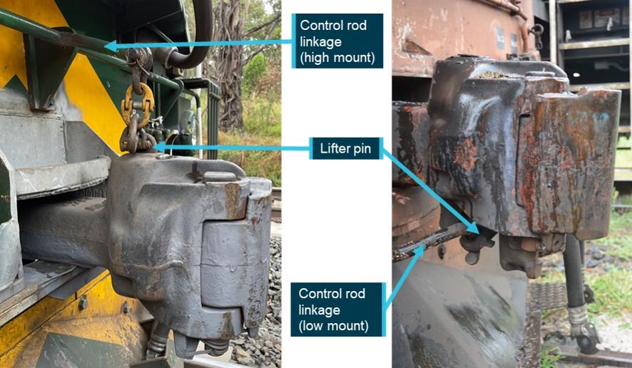 Figure 12: Comparison of top lifter (left) versus bottom lifter (right) automatic couplers