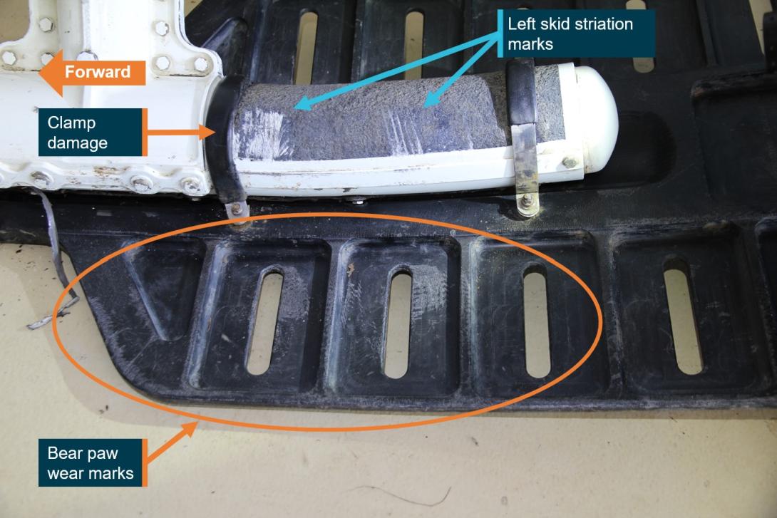 Figure 8: Left rear skid showing corresponding skid and bear paw damage