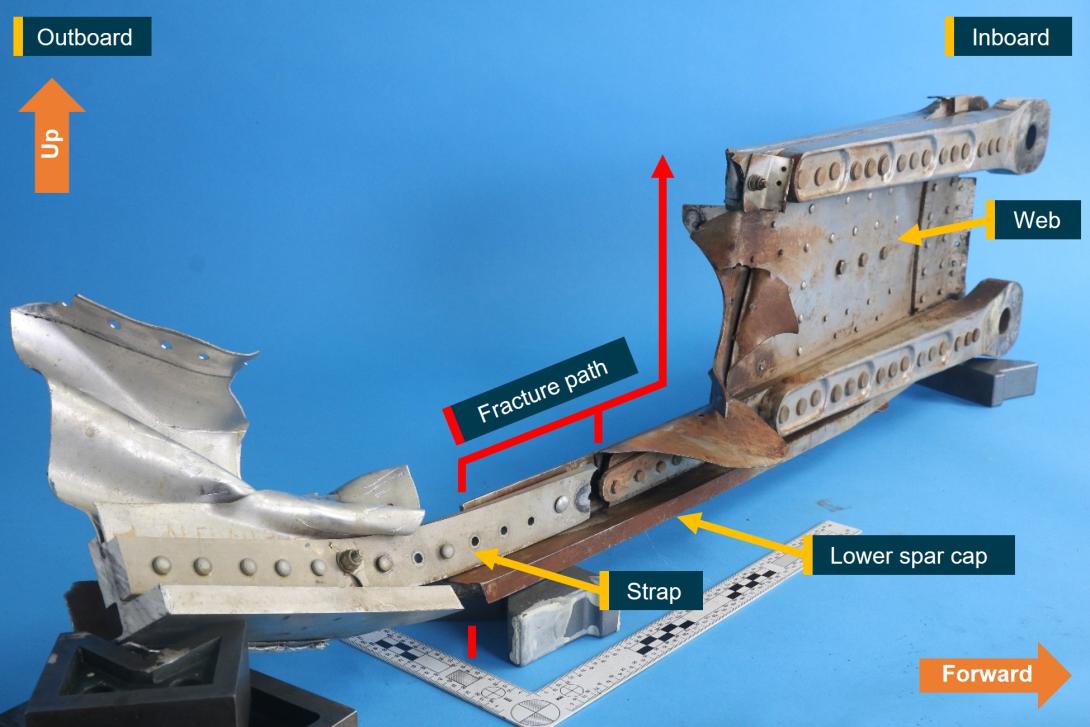 Figure 13: Fractured right wing main spar as received at the ATSB’s technical facilities