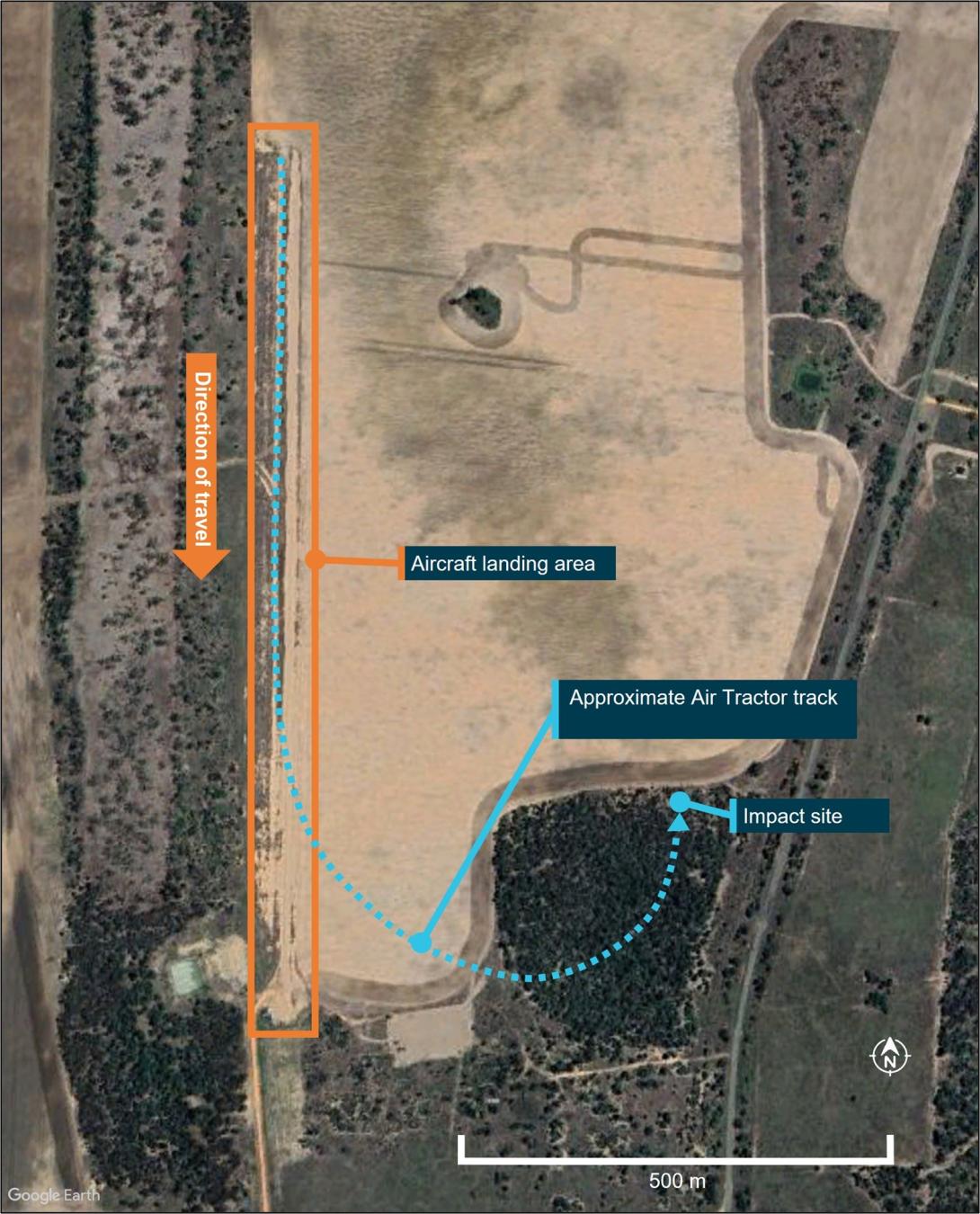 Figure 3: Aircraft landing area with depiction of aircraft track