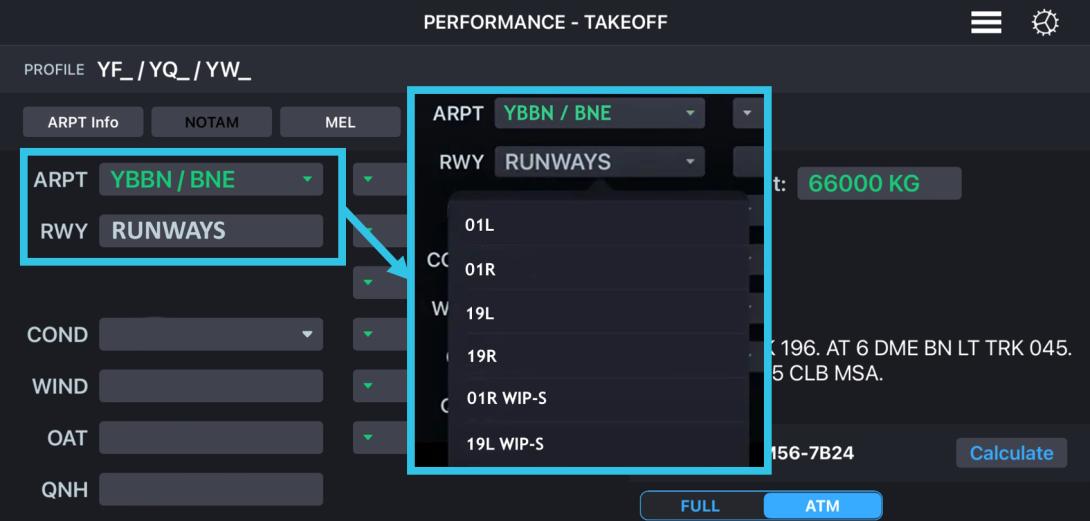 Figure 10: Runway input selection