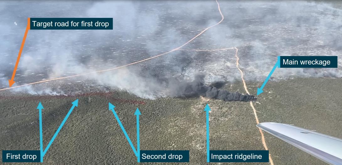 Figure 2: Bomber 139 retardant drops and accident site