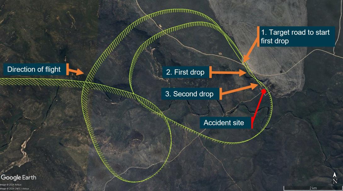 Figure 3: Bomber 139 recorded accident flightpath at Fitzgerald River National Park