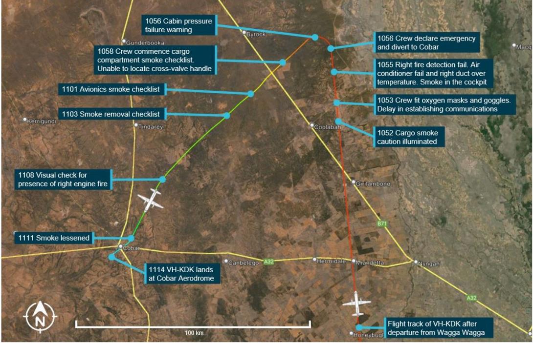 Figure 11: VH-KDK flight track and diversion