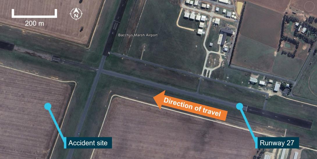 Figure 1: Bacchus Marsh airfield and VH-EYU accident location