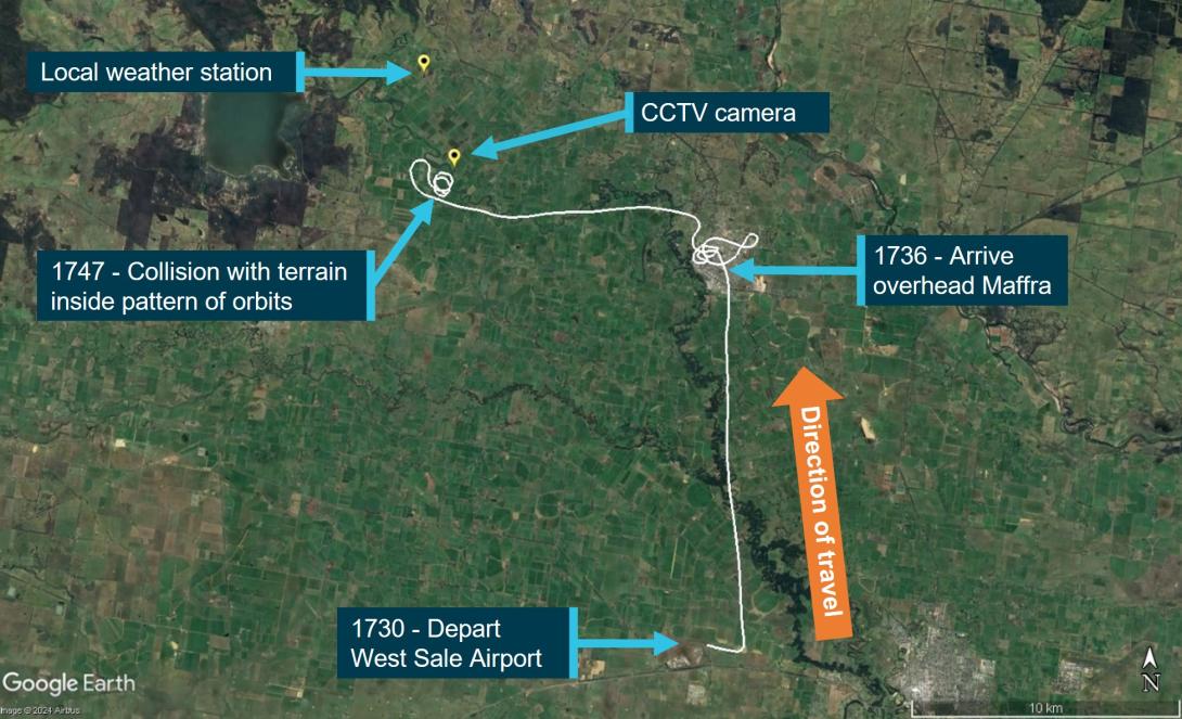 Figure 1: Accident flightpath with key timings and locations