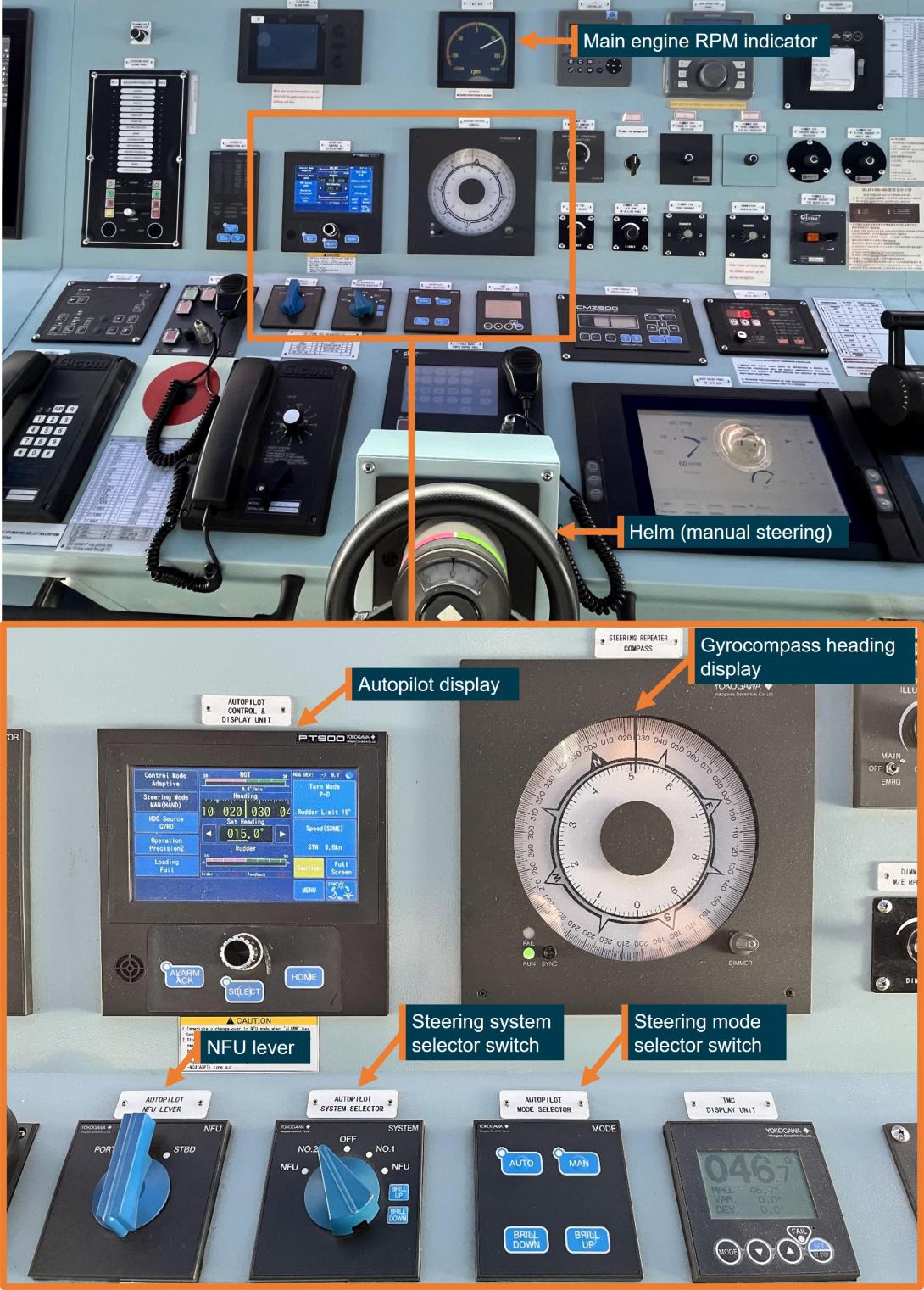 Figure 6: Hagen Oldendorff's bridge console layout showing steering mode controls