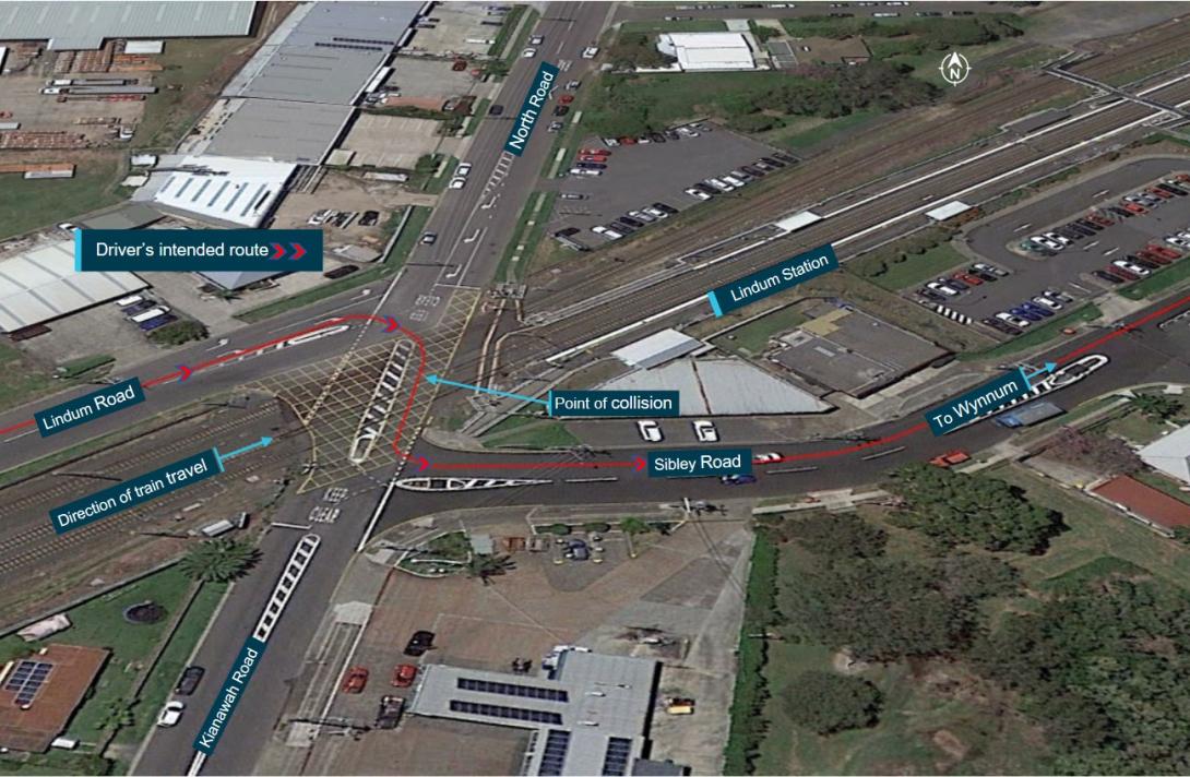 Aerial view of the level crossing at Wynnum West, Queensland