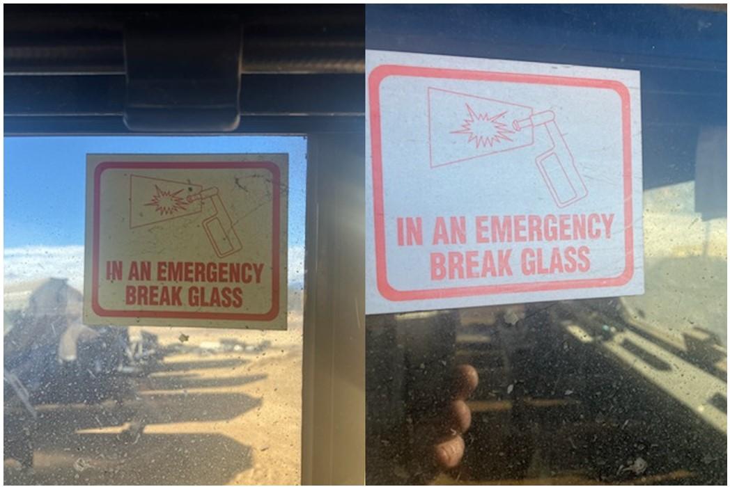 Figure 11: Emergency exit sticker with illustration and block text