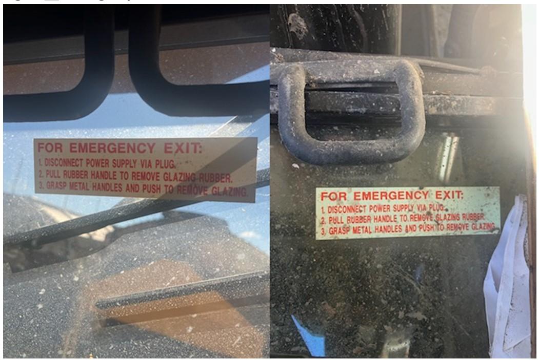 Figure 12: Emergency exit sticker with written instructions