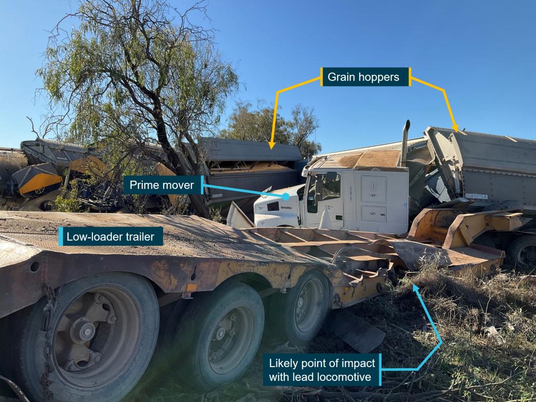 Figure 6: Grain hoppers, prime mover, and low-loader trailer post-collision