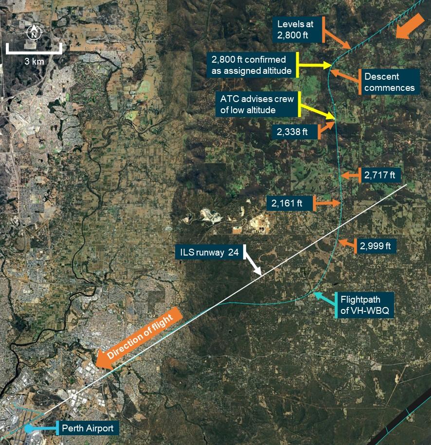 Figure 3: Flightpath of VH-WBQ after the incorrect readback