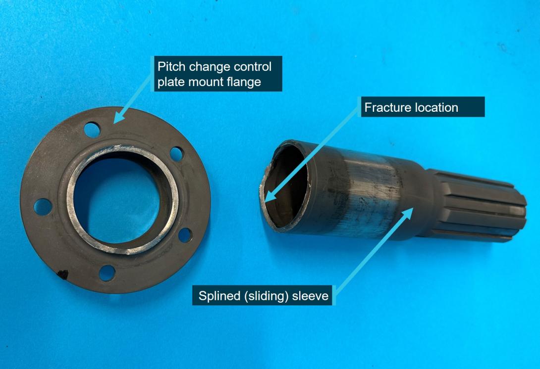 Figure 3: Separation of the pitch change control plate mount flange from the splined sleeve