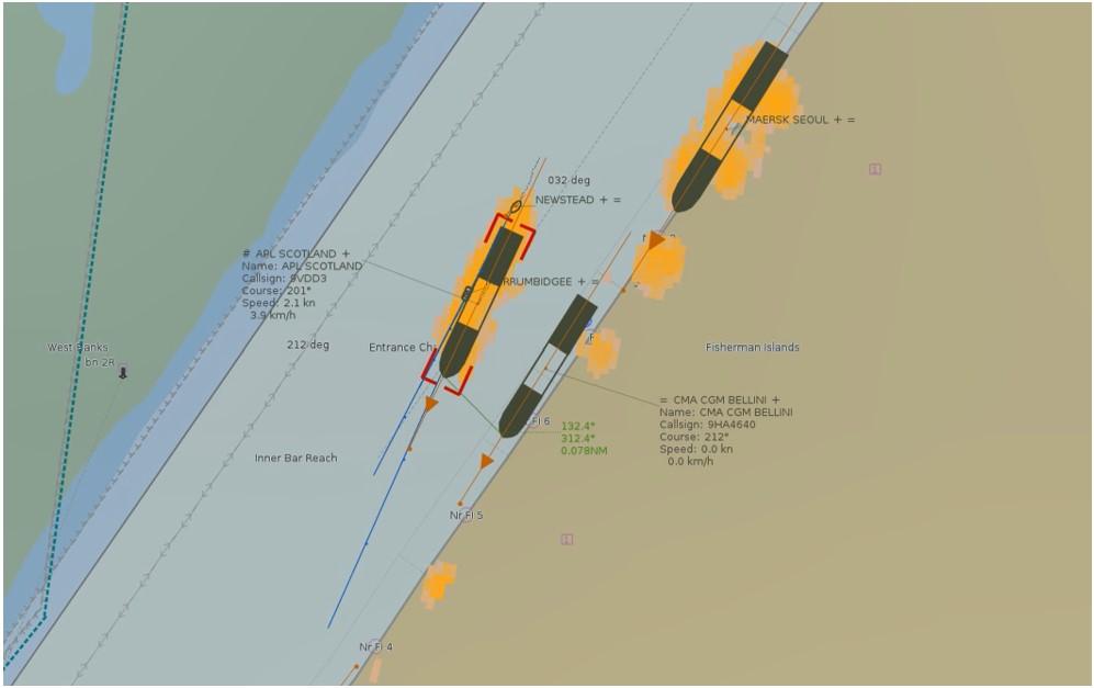 Figure 8: APL Scotland passing CMA CGM Bellini at 0628