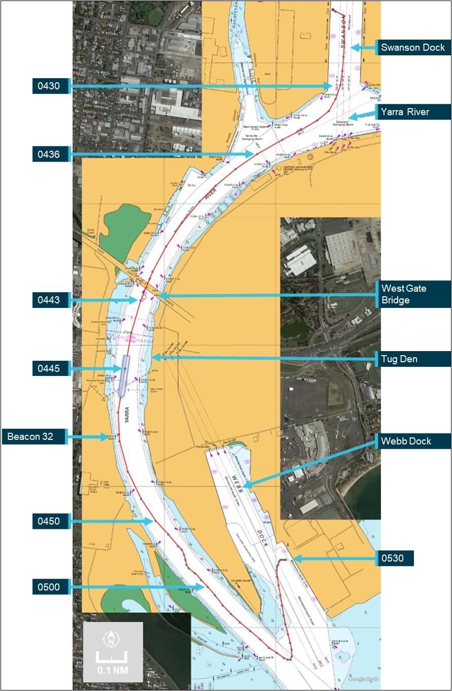 Figure 2: CMA CGM Puccini’s track from Swanson Dock to Webb dock