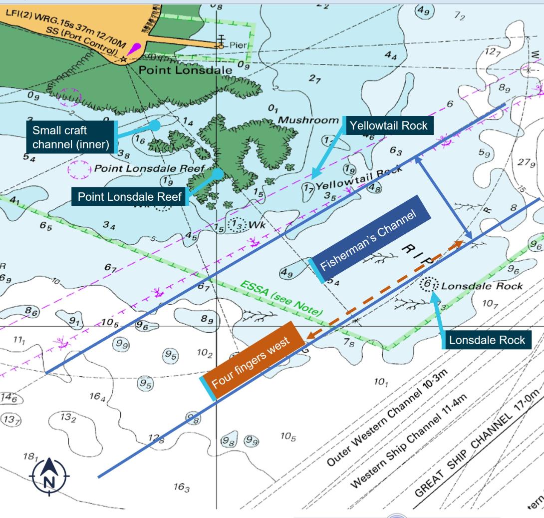 Figure 10: Small craft channels to the west of shipping channels