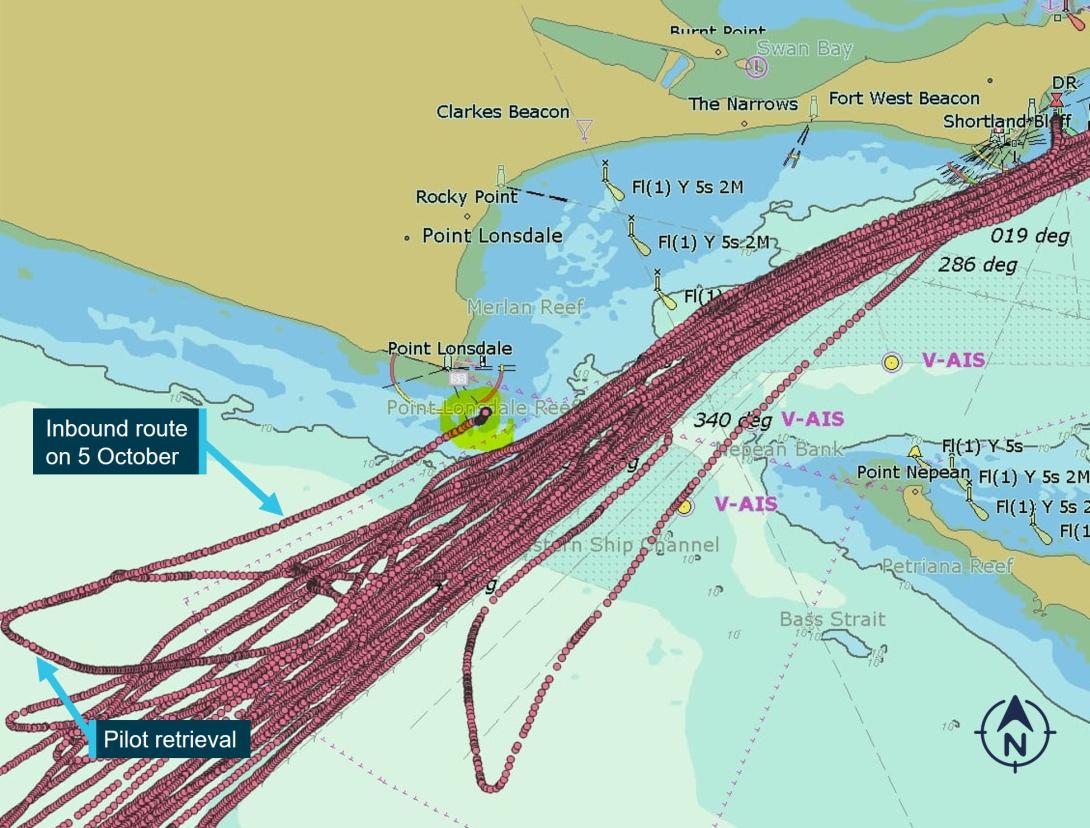 Figure 20: Passages of Corsair in last 14 days including on the evening of grounding