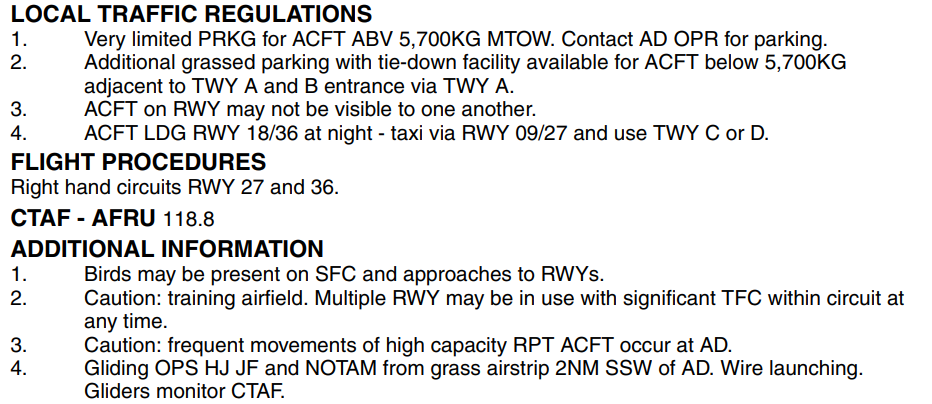 Figure 5: Mildura Airport ERSA details