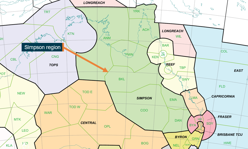 Figure 18: Brisbane flight information region (Simpson region airspace highlighted)