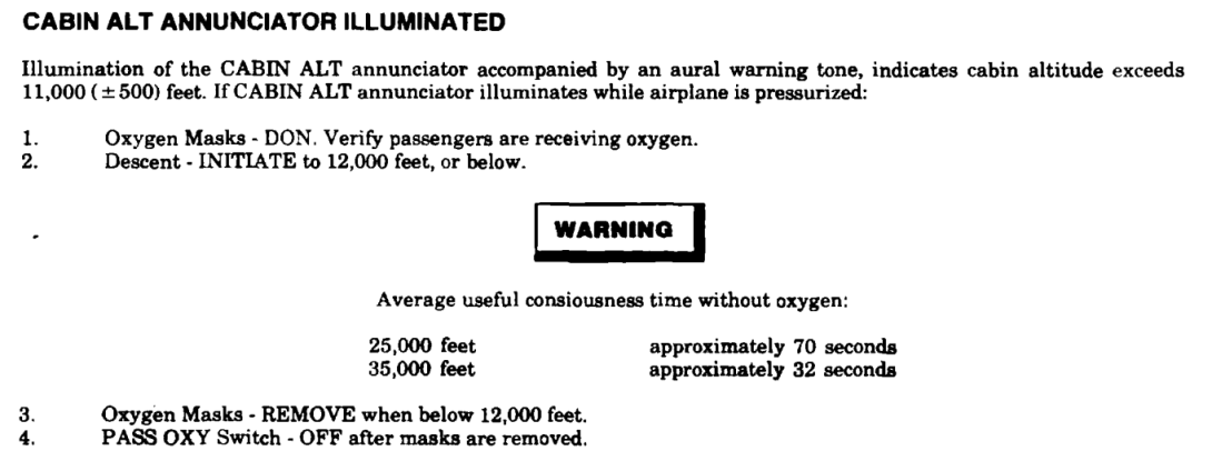 Figure 7: Cabin altitude annunciator emergency procedure