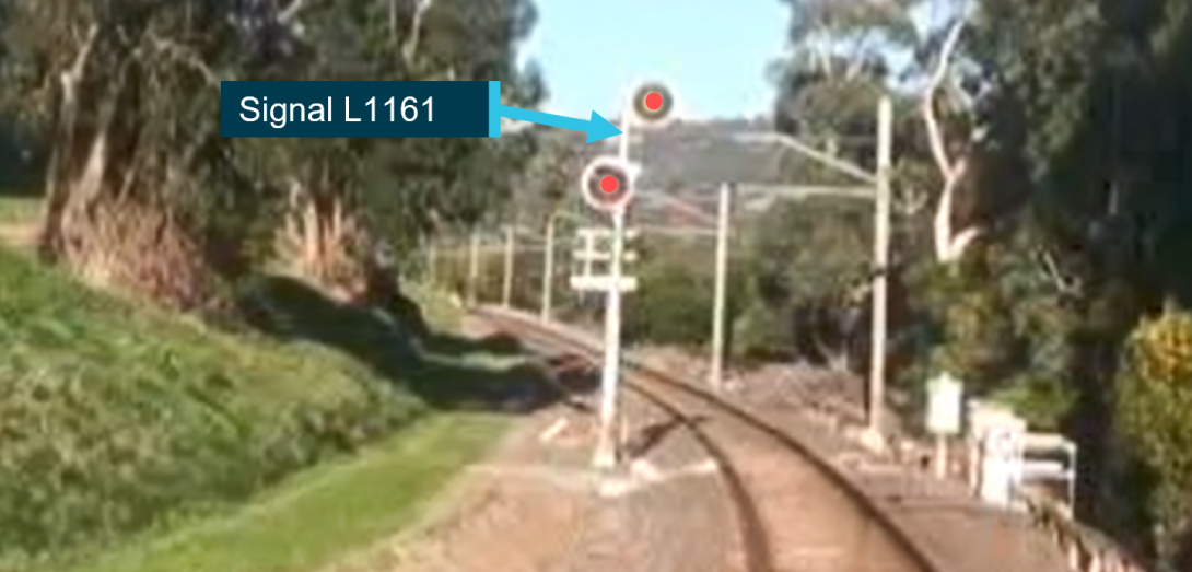 Figure 3: Signal L1161 on the approach from FTG, annotated to show at stop